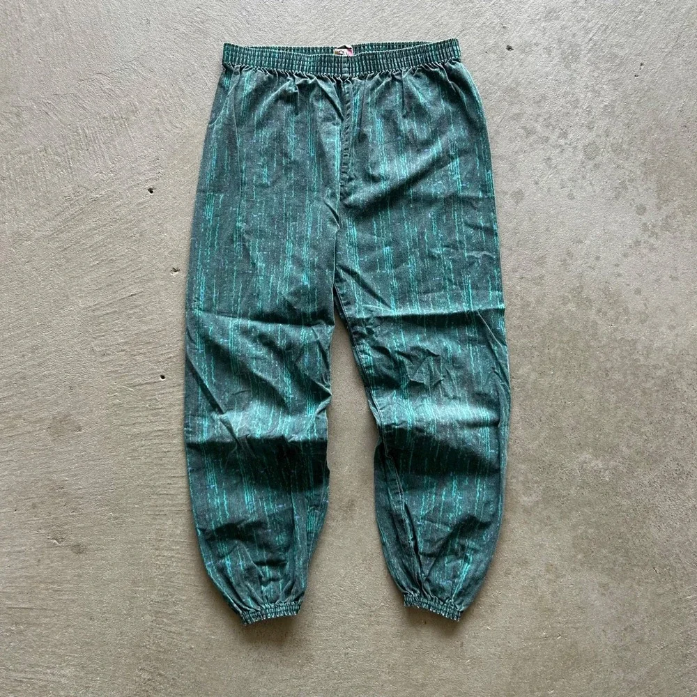 Vintage 90s Lobo By Wolf Mfg‎ Pants YOUTH Large Green South Beach Print Joggers
